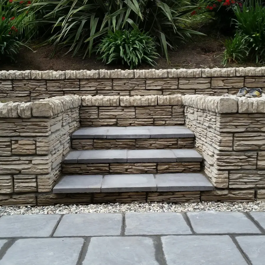Stone walling with steps by Perfect Paving Belfast